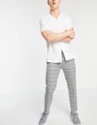New Look Skinny Cropped Smart Pants In Gray Grid Check-grey