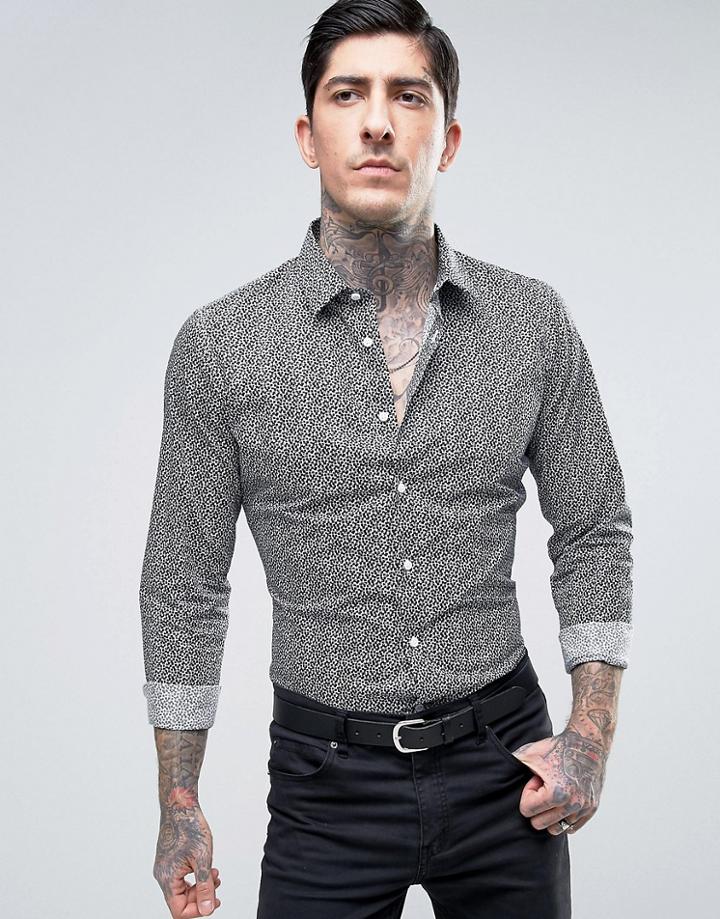 Devils Advocate Geo Print Slim Fit Shirt - Black