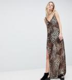 One Above Another 90's Cami Maxi Dress In Sheer Leopard - Brown