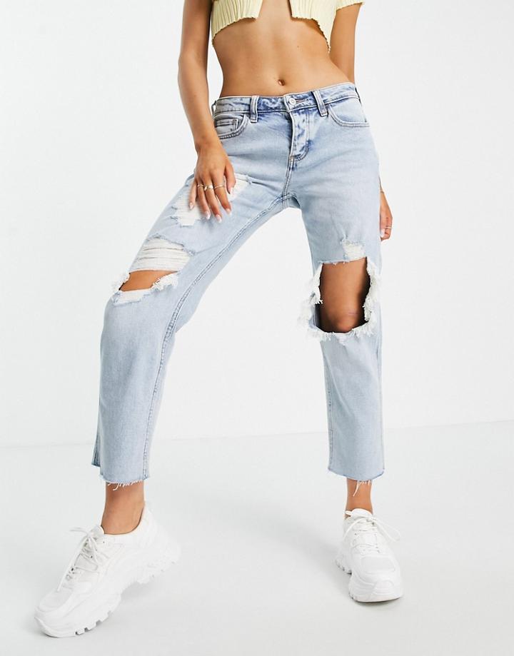 Hollister Shredded Boyfriend Jeans In Light Blue Wash-blues