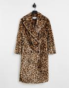 Helene Berman Double Breasted Faux Fur Coat In Leopard Print-multi