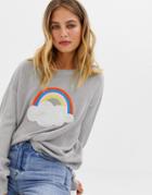 Brave Soul Sweater With Rainbow Cloud Applique - Gray