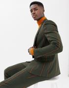 Asos Design Skinny Suit Jacket In Khaki Pinstripe - Green