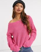 Ax Paris Cropped Off The Shoulder Sweater In Pink