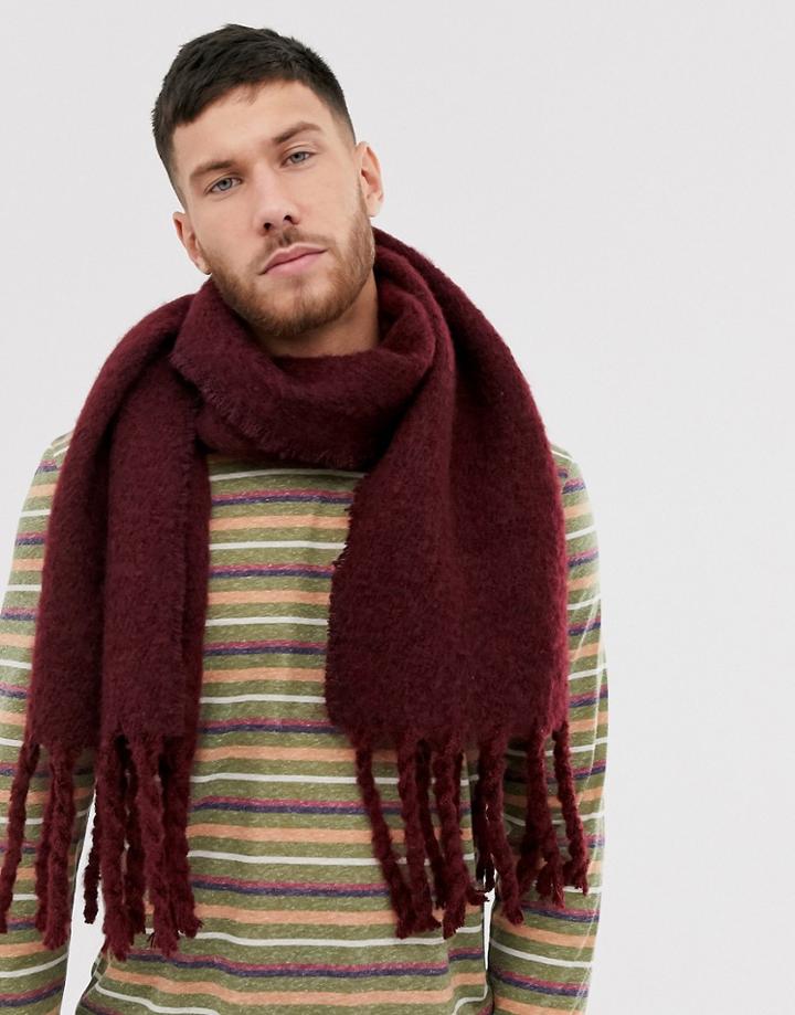 Asos Design Woven Scarf In Burgundy Texture
