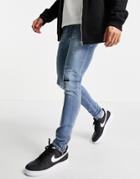 Brave Soul Skinny Jeans With Rip & Repair In Light Blue-blues