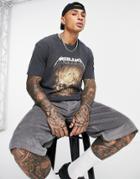 Topman Oversized T-shirt With Metallica Skull Print In Washed Black