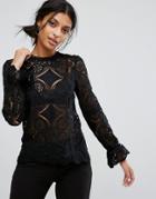 Vila Lace Blouse With Flared Cuff - Black