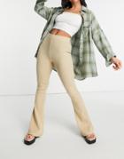 Pull & Bear Stretch Bell Bottom Pants In Beige-neutral