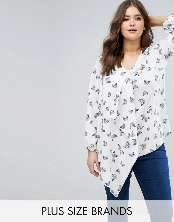 Lovedrobe Butterfly Print Waterfall Front Blouse - Multi