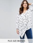 Lovedrobe Butterfly Print Waterfall Front Blouse - Multi