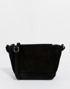 Asos Festival Suede Cross Body Bag With Square Flap - Black