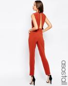 Asos Tall Jumpsuit With Open Back And Pleat Detail - Tobacco