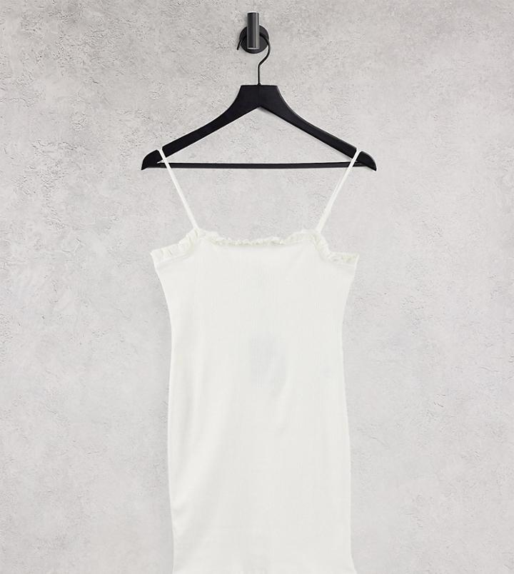 Pieces Petite Organic Cotton Strappy Body-conscious Dress With Ruffle Neckline In White