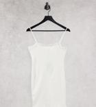 Pieces Petite Organic Cotton Strappy Body-conscious Dress With Ruffle Neckline In White