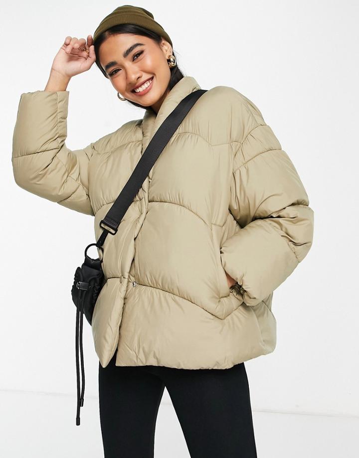 Mango Padded Bomber Jacket In Light Green