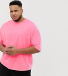 Asos Design Plus Oversized T-shirt With Half Sleeve In Washed Neon Pink