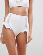 Asos Lace Neoprene Frill High Waist Bikini Bottom - White