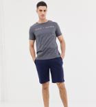 Tommy Hilfiger Crew Neck T-shirt And Short Pyjama Set In Navy And Gray - Gray
