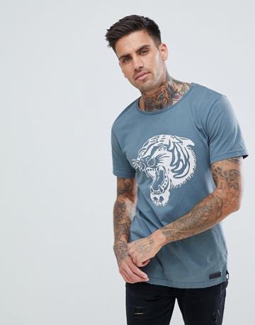 Just Junkies Tiger Print T-shirt - Blue