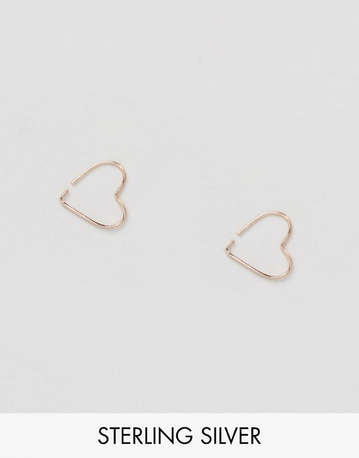 Asos Rose Gold Sterling Silver Heart Hoop Earrings - Copper