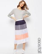 Asos Tall Pleated Midi Skirt In Color Block - Multi