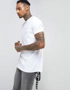 Asos Longline T-shirt With Printed Tape Design - White