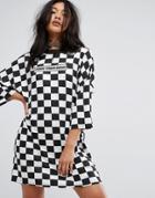 The Ragged Priest Free Your Mind Oversized T-shirt Dress In Checkerboard - Black