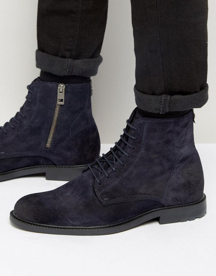Boss Orange Cultroot Suede Lace Up Boots - Blue