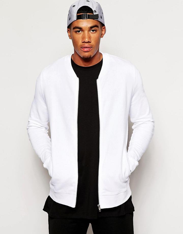 Asos Jersey Bomber Jacket In White - White