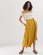 Native Youth Midaxi Wrap Skirt In Grid Check - Brown