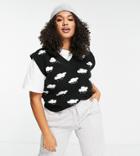 Pieces Curve Exclusive Knit Sweater Vest In Black Cloud Print-multi