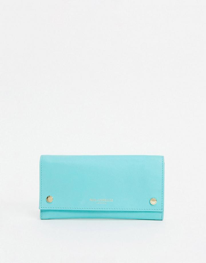 Paul Costelloe Leather Wallet With Snap Front In Light Blue-blues