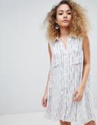 En Creme Sleeveless Button Up Collared Dress - White