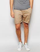 Asos Slim Chino Shorts In Mid Length - Stone