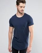 Produkt Longline T-shirt With Pocket In Slub Cotton - Navy