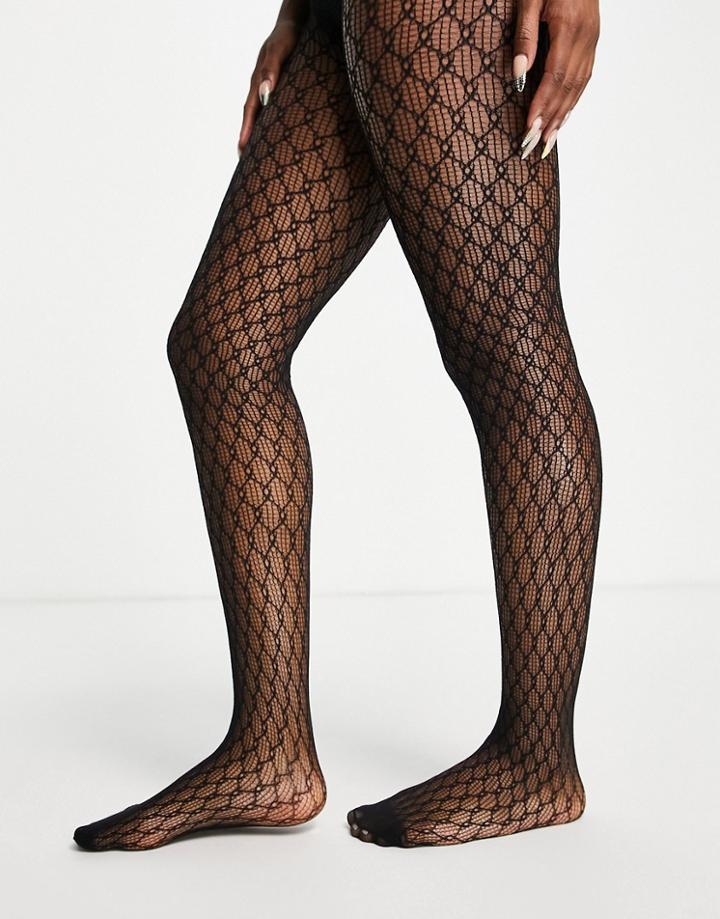 Asos Design Monogram Fishnet Tights In Black