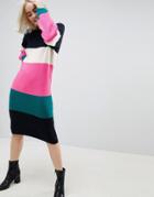 Asos Chunky Knitted Dress In Stripe - Multi