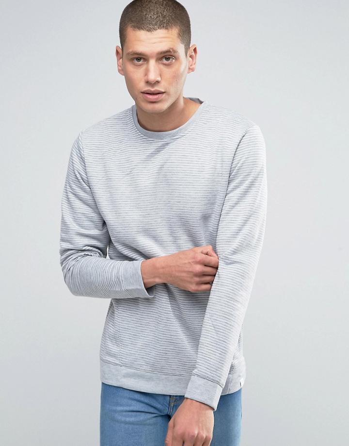 Jack And Jones Ribbed Textured Crew Neck Sweat - Gray