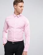 Asos Slim Gingham Check Shirt With Stretch In Pink - Pink