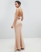 Jarlo High Neck Ruched Open Back Maxi Dress-pink