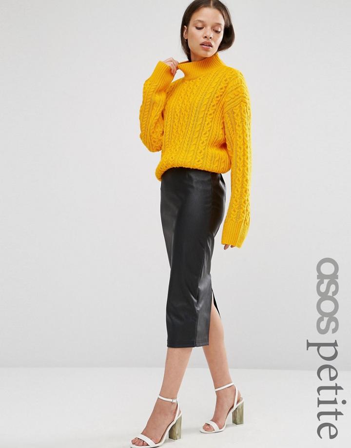 Asos Petite Leather Look Sculpt Me Pencil Skirt - Black