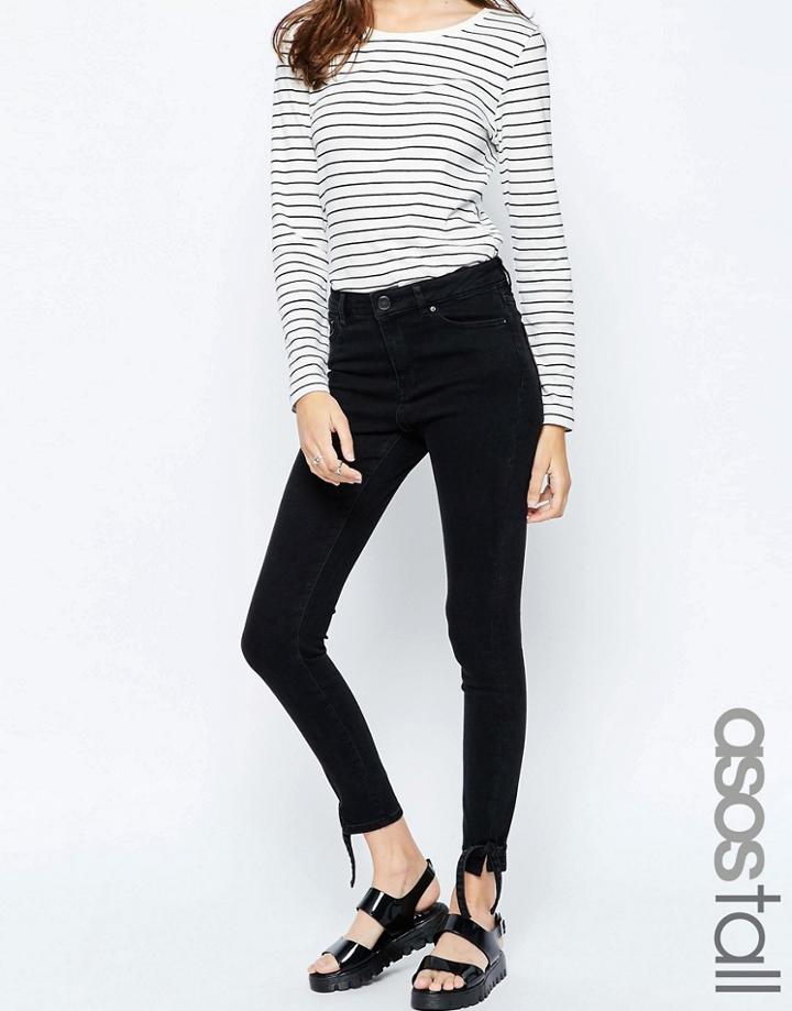 Asos Tall Ridley Skinny Jeans With Bow Hem Detail - Washed Black