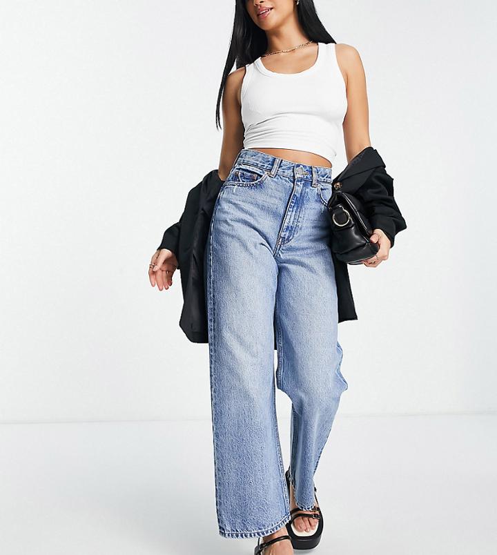 Dr Denim Petite Echo Sky High Wide Straight Leg Jeans In Light Wash-blue