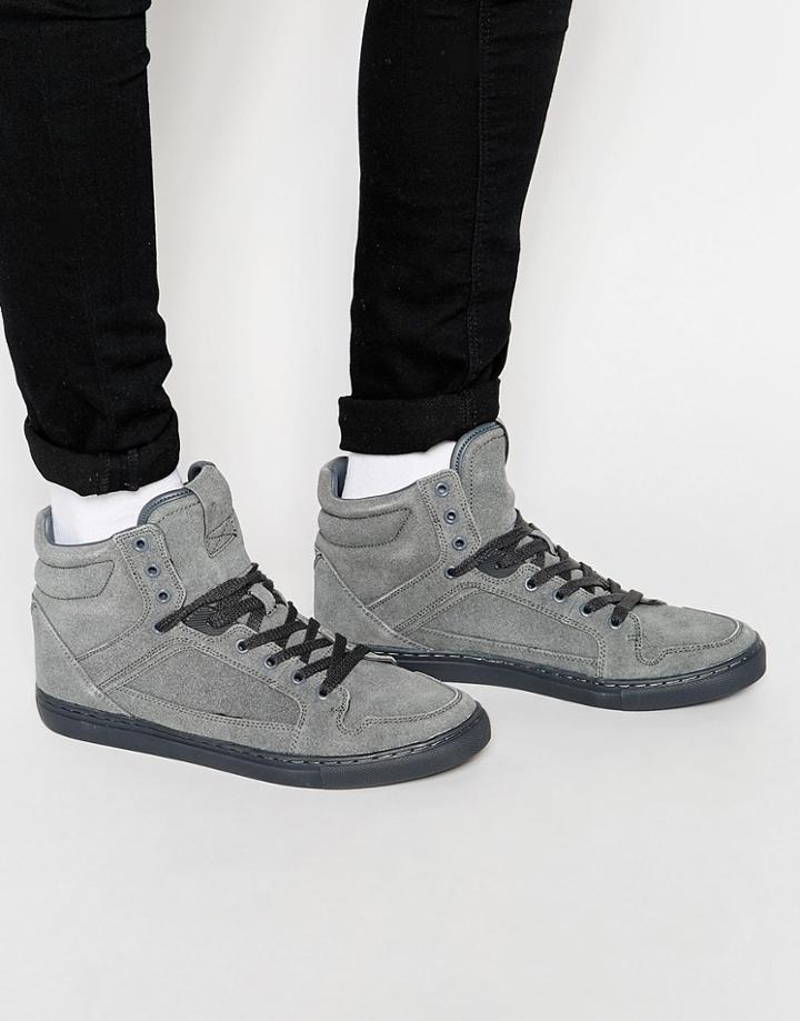 Asos Hi-top Sneakers In Gray Faux Suede - Gray