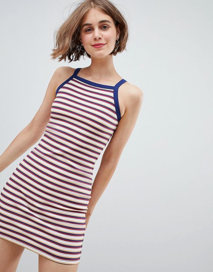 Monki Retro Stripe Sleeveless Jersey Mini Dress - Multi