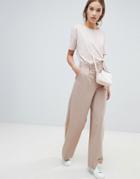 Asos Design Wide Leg Pants With Pleat Detail-cream
