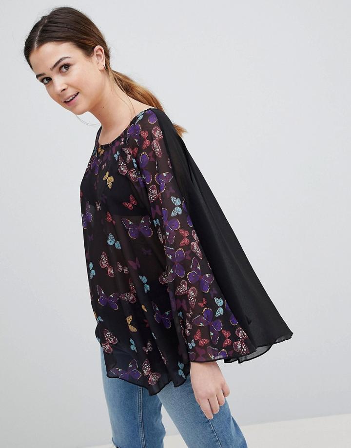 Qed London Butterfly Print Tunic - Black