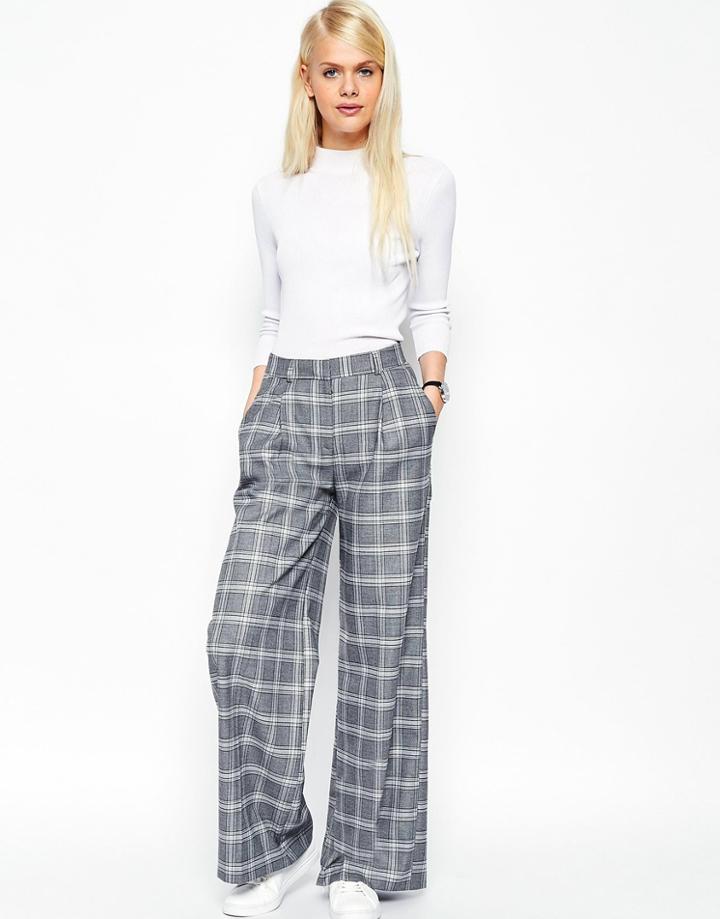 Asos Relaxed Wide Leg Pant In Check Co-ord - Check