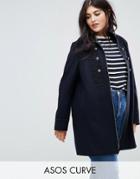 Asos Curve Military Coat With Frogging Detail - Navy